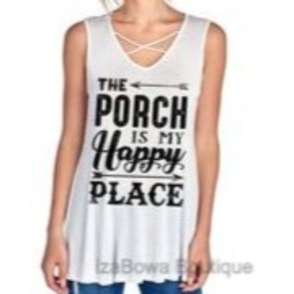 "The Porch is my Happy Place" Design Tank Top  T1439M  Medium  (I) NWT Boutique